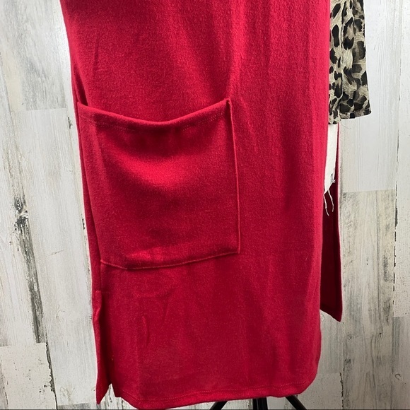❤️SALE❤️Red Open Front Cardigan Duster Pockets - Picture 4 of 6